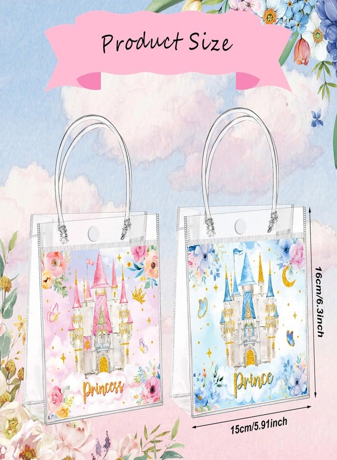 Geyoga 24pcs Princess Party Favor Bags with Handles Mini PVC Prince Princess Gift Bags Bulk 6.3 x 5.9 Inches Watercolor Castle Themed Treats Gift for Baby Shower Gender Reveal Birthday Supplies - Image 4